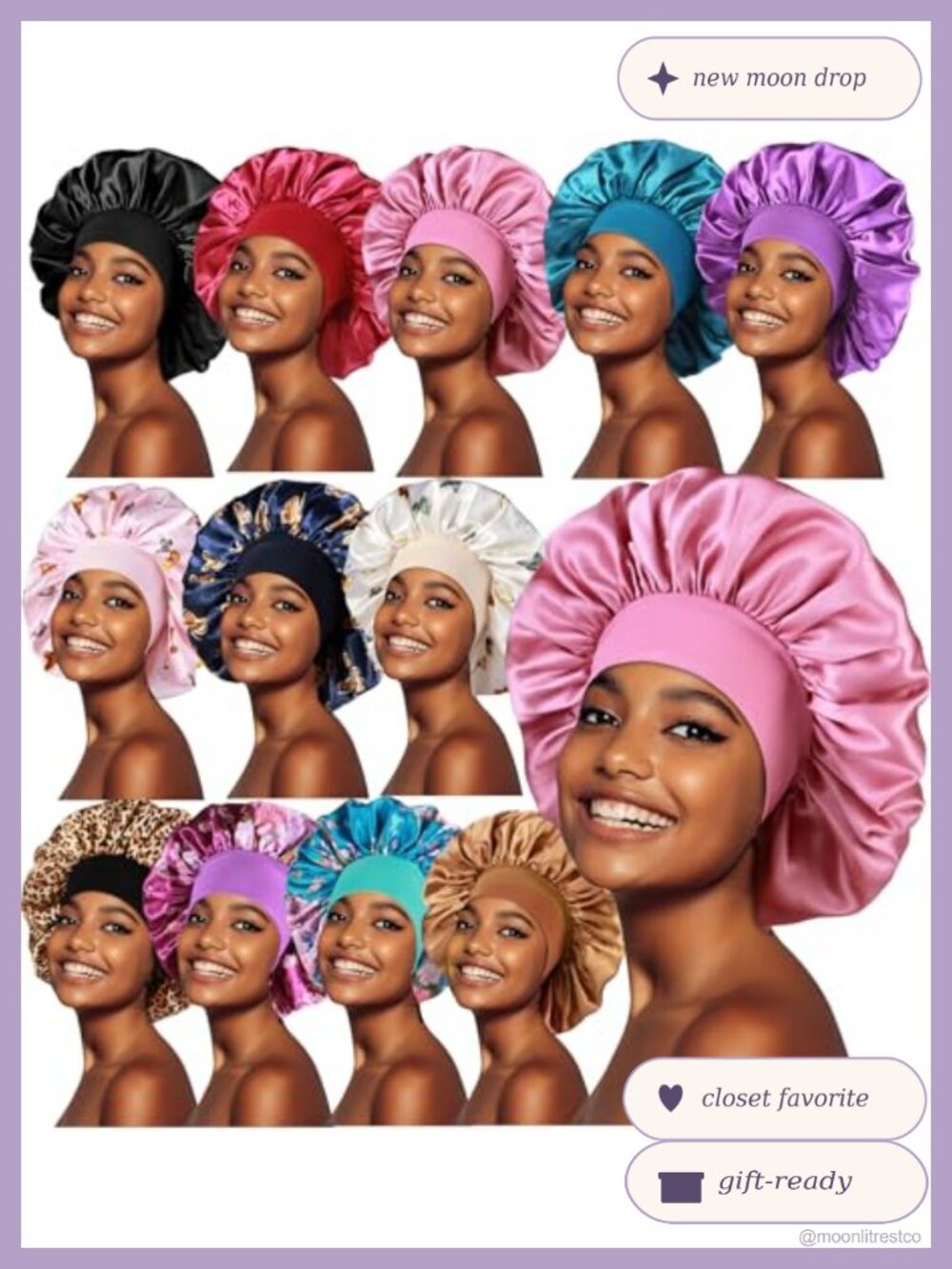 12pc Large Satin Bonnets for Sleeping Silky Hair Bonnet Women Braids